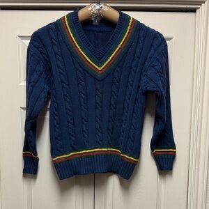 VTG 90s GAP V-Neck Cable Knit Sweater Varsity College Preppy Blue Cotton Large